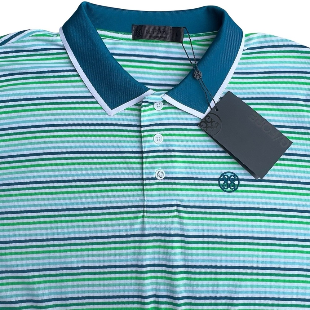 G/FORE G4 Cinque Terre Men's Golf Polo Shirt Petrol Green/Blue/White Large